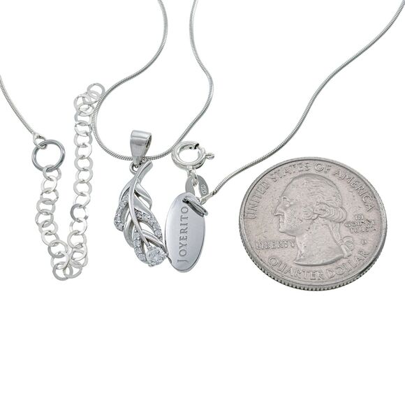 Joyerito Sterling Silver 925 Cubic Zirconia Leaf Pendant Necklace 15.5"-18" - Picture 3 of 5